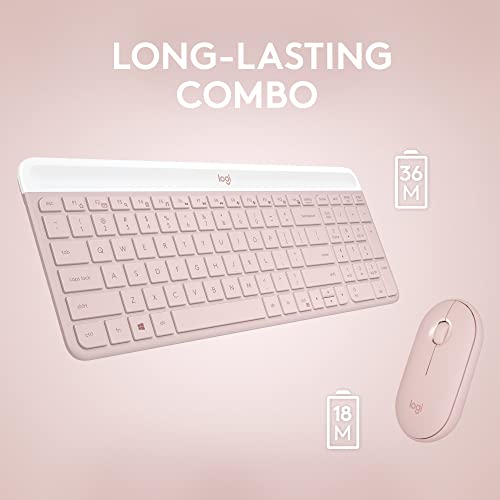 Logitech MK470 Slim Wireless Keyboard and Mouse Combo - Modern Compact Layout, Ultra Quiet, 2.4 GHz USB Receiver, Plug n' Play Connectivity, Compatible with Windows - Rose - color: Rose