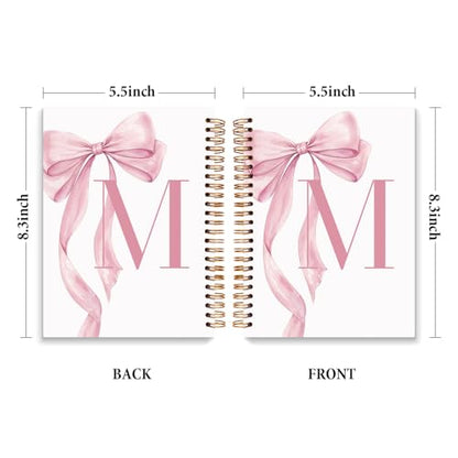 JXREQ Coquette Pink Bow Personalized Notebook, Initial Letter M Monogram Journal, Preppy Girly Ribbon Bow Journal, Monogrammed Gifts for Women, Aesthetic Spiral Notebook 5.5x8.3 - color: Mpink