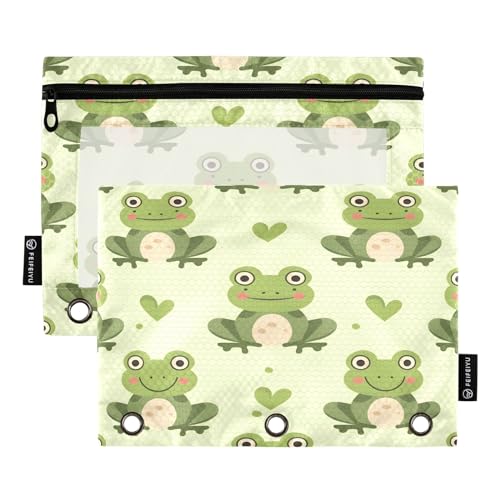 SUABO Frog Pencil Pouch for 3 Ring Binder, 2 PCS Binder Pencil Pouch with Zipper, Clear Window Zipper Pencil Case Pencil Bags for Office Supplies - color: Frog