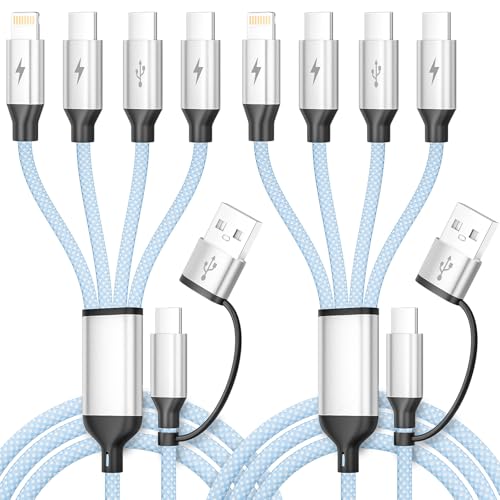 Upgrade 4 in 2 Multi Charging Cable, USB C Cable with 3 X Type-C/IP, Travel Holiday Essentials Phone Charger Cord for iPhone 17/16/15/14, Galaxy, Android (2Pack 5FT) - color: Light Blue, size: 2Pack&5FT