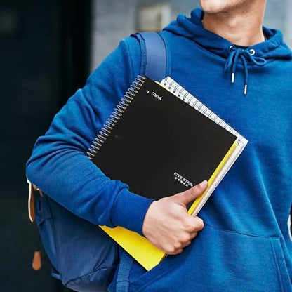Five Star Spiral Notebook + Study App, 3 Subject, Wide Ruled Paper, 8" x 10-1/2", 150 Sheets, Black (73094) - color: Black, size: 8" x 10-1/2" (Pack of 1)
