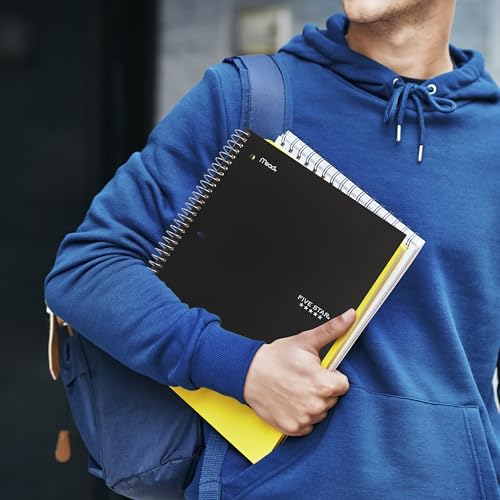 Five Star Spiral Notebook + Study App, 3 Subject, Wide Ruled Paper, 8" x 10-1/2", 150 Sheets, Black (73094) - color: Black, size: 8" x 10-1/2" (Pack of 1)