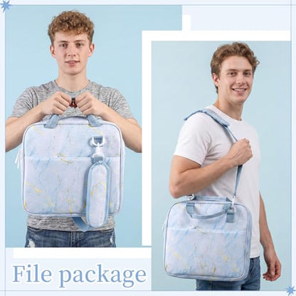 Zipper Binder Folder Keeper with Strap 2 Inch 3 Ring Multi-Pocket Zipper Bag for 13" Laptop 5-tab Expanding File Folder for Women Men Office Middle High School(Blue,Marble) - color: Blue, style: Marble