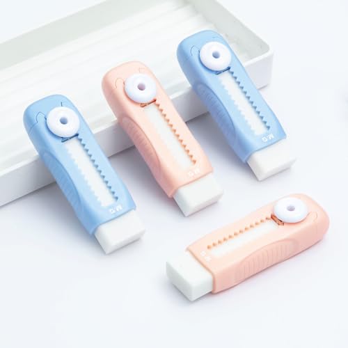 M&G 4 Pack Pencil Erasers Sliding Retractable Eraser, Soft Cute Erasers Push Pull Large Rubber Erasers for School Students Kids Office Home Supplies (Blue+Pink) - color: Blue + Pink