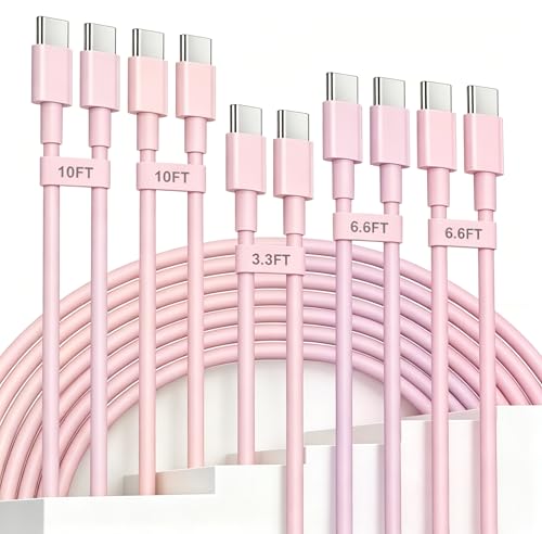 USB C to USB C Cable 5-Pack, Type C Cord | for iPad, iPhone 17 16 15 Pro Max, Galaxy S25/S24 USBC to USBC Cable[10/10/6.6/6.6/3.3FT] - color: Pink