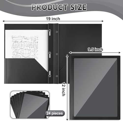 Teling 24pcs Heavy Duty Plastic Folders with Clear Front Pocket and Card Slot, 3 Prongs and 2 Pockets, Letter-Size, Reports Document Presentations Office Supplies, Back to School Gifts (Black) - color: Black