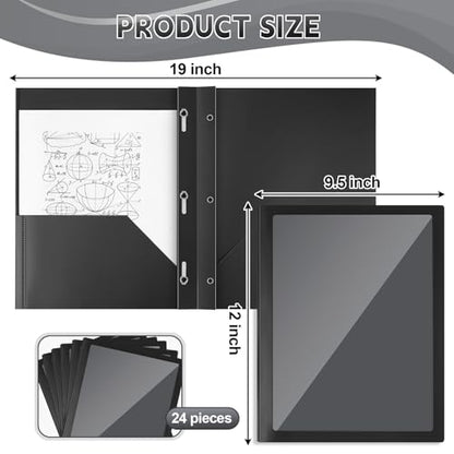 Teling 24pcs Heavy Duty Plastic Folders with Clear Front Pocket and Card Slot, 3 Prongs and 2 Pockets, Letter-Size, Reports Document Presentations Office Supplies, Back to School Gifts (Black) - color: Black