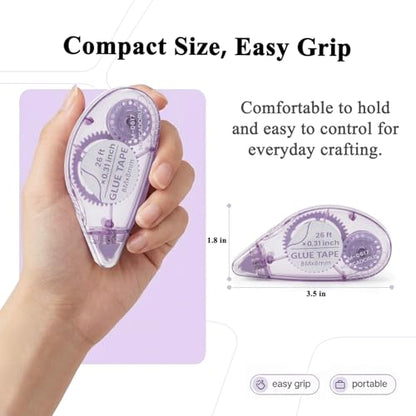 MARCADORUS Glue Tape Roller, 6 Pack Double Sided Tape Roller for Crafts, 26ft x 0.31in Acid-Free Scrapbook Tape Runner, Glue Runner for Scrapbooking Supplies, Journaling, Card Making & Gift Wrapping.