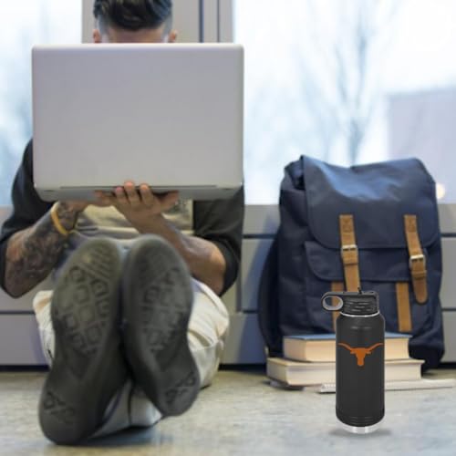 University of Texas at Austin 32oz Stainless Steel Double Walled Black Beverage Bottle with Flip Straw Spout - College Gear for Playoff Season – For Office, Home or Auto – Show your Longhorn Pride - style: Texas / Black