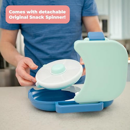 GoBe Kids Lunchbox with Small Snack Spinner Flip - Bundle with Hand Strap & Sticker Sheet, 2-in-1 Bento Style Lunch Container, 5 Small +1 Large Sandwich Compartment, BPA & PVC Free- Macaron Blue - color: Macaron Blue