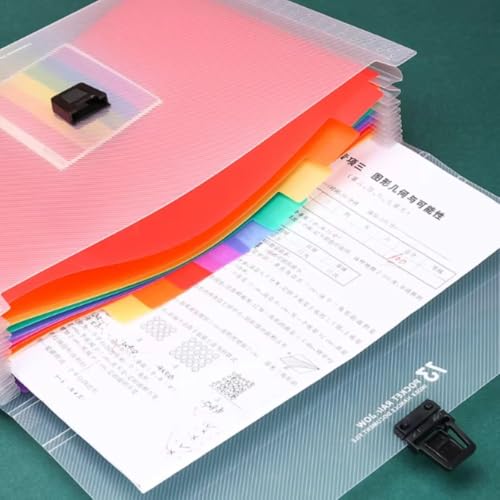 Large Capacity Accordion File Organizer 13 Pockets A4 Rainbow Expanding File Folder for Cards, Letter, A4 Paper, Document - size: Double Buckle