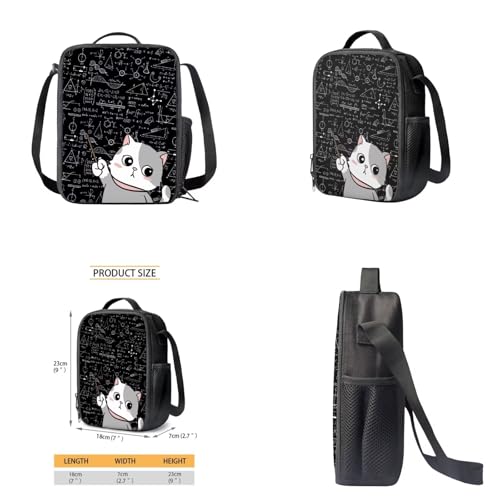 Cat Backpack for School Girls Backpack with Lunch Box Water Bottle Carrier with Strap and Kawaii Pencil Case 4 in 1 Cute Bookbag with Front Pocket 17 inch Large Elementary School Bag for Kids - color: Cat Teacher