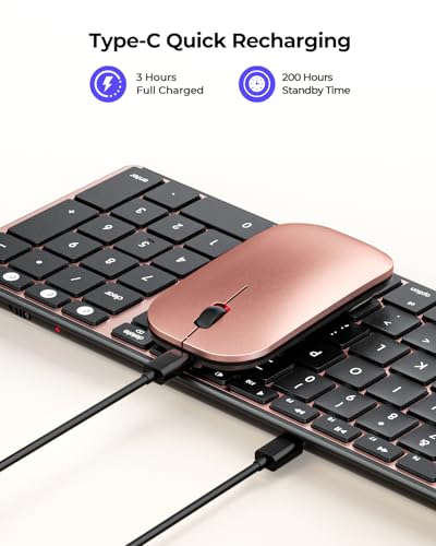 seenda SKM64-2 Bluetooth Keyboard and Mouse Combo for Mac, MacBook and iPad | 3-device Bluetooth switching, rechargeable, quiet keys/clicks, compact slim design for office and home use, Black & Rose Gold - color: Black & Rose Gold