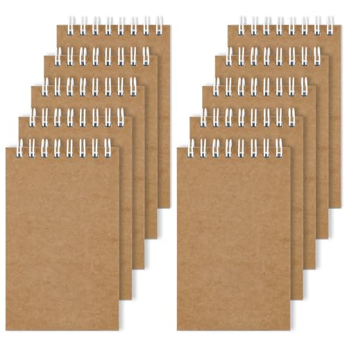 Hxezoc 10 Pack Small Pocket Notebooks, 3 x 5 Inches Mini Kraft Spiral Pocket Notebook with Lined Pages Memo Pads for Kids Home Office School Classroom Decoration Supplies - style: Kraft