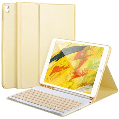 AHYWTAN Keyboard Case for iPad 9/8/7th Gen 10.2’’,Case with Keyboard ipad 10.2 inch,Detachable Bluetooth Keyboard with Pencil Holder,Yellow - color: Yellow