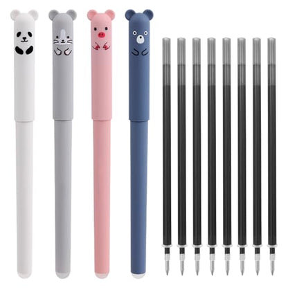 0.5mm Erasable Gel Pens,12 Pack Cute Cartoon Animal Rollerball Gel Ink Pens Refillable Pens for Adult Writing Calligraphy Note Taking (Refill Black) - color: Refill Black