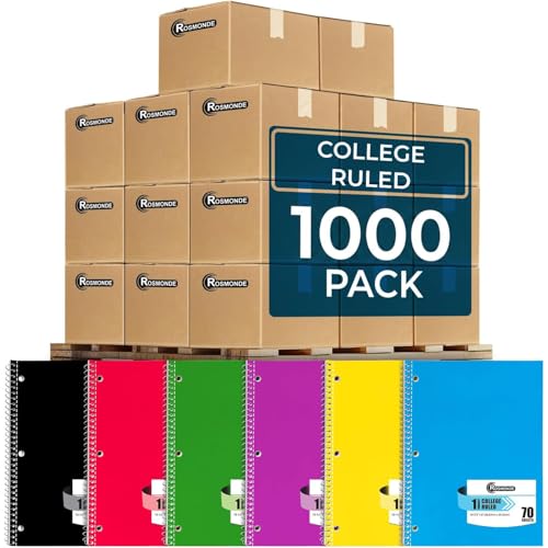 Rosmonde 1000 Packs (Pallet) 1 Subject Notebooks, Spiral Notebook Bulk, College Ruled, Pallet of Notebooks,70 Sheets (140 pages), 8 x 10-1/2",Bulk Spiral Notebooks for School & Office, 4-7 Days Transit - size: 1000 Pack | Express Pallet, style: 1 Subject