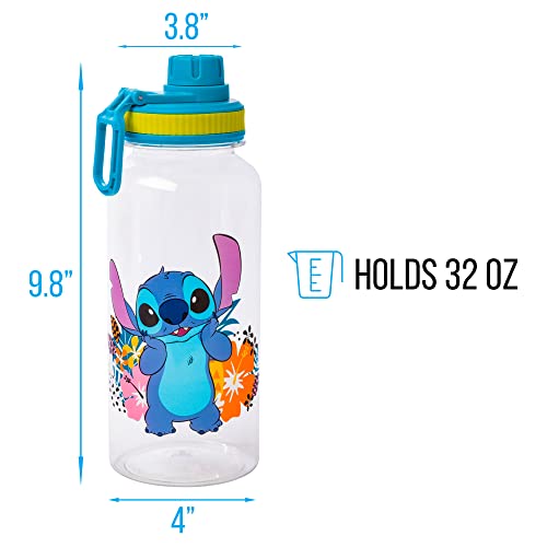 Silver Buffalo Disney Lilo and Stitch Tropical, Plastic Water Bottle, 32oz | Island Vibes, Twist Spout, Sticker Set, You Stick Yourself, 0.95 Liters - color: Lilo and Stitch Tropical Island Vibes