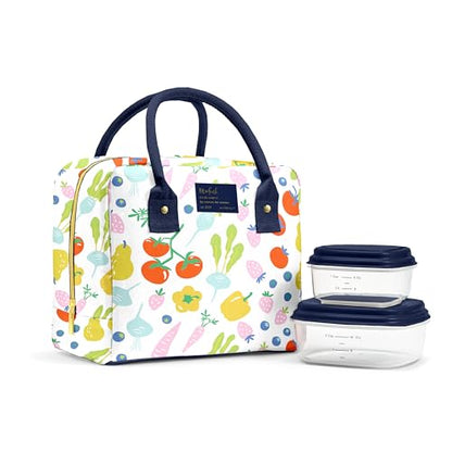 Fit & Fresh Bloomington Lunch Bag for Women - Insulated Large Lunch Box for Work with Containers, Leak-Resistant, Stain-Resistant, Zipper Closure, Fruit Print - color: Fruit Print