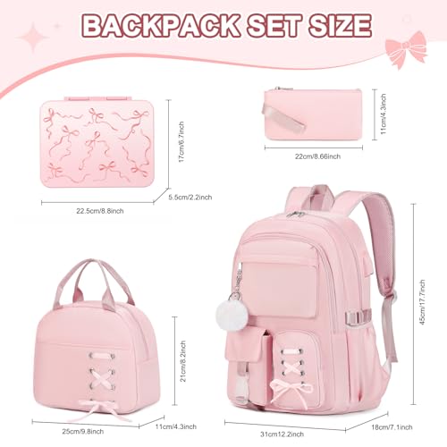 Scothen Backpack for Girls with Bento Lunch Box Set, School Bag Bookbag for Teens Girls Kids Student, 43oz Lunch Containers Lunchbox, Insulated Lunch Bag & Pencial Case, Back to School Gifts - color: Pink