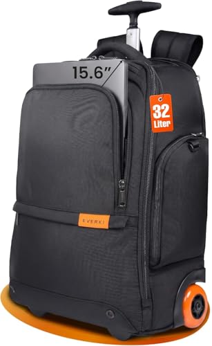 EVERKI 123 Wheeled 32L Laptop Backpack - Rolling Backpack for Men & Women - Carry-On Travel Roller Backpack for Laptops - Fits 15.6 to 16 Inches with Replaceable Wheels for Business & Work - Black - size: Wheeled 123 Laptop Backpack - 32L