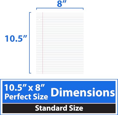 Filler Paper, College Ruled Filer Paper, Loose Leaf Paper, 3 Holed Punches Paper, Red Line Margin, Ring Binder Paper - 8" x 10.5" - College Ruled - 175 Sheets - size: College Ruled