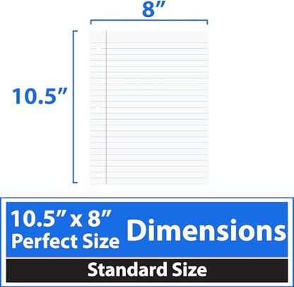 Filler Paper, College Ruled Filer Paper, Loose Leaf Paper, 3 Holed Punches Paper, Red Line Margin, Ring Binder Paper - 8" x 10.5" - College Ruled - 175 Sheets - size: College Ruled