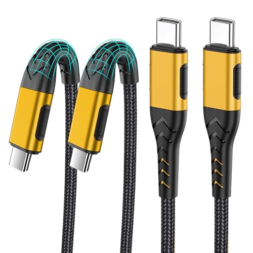 Durcord USB C to USB C Cable, 2Pack 100W 6ft USB C Charger Cable Fast Charging for Android/Phone/Pad, Type C to Type C Charger Braided USB Cable Compatible with Phone 16/15 Pro Plus Max Gold - color: Yellow, size: 6ft
