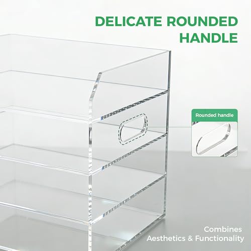 Paper Tray Organizer for Desk, 4 Tier Acrylic Desk Organizers and Accessories, One-Piece Integrated A4 Paper Organizer with Handles, Crystal-Clear Letter Tray & Office File Holder, Books Notes - size: 4-Tier-Horizontal