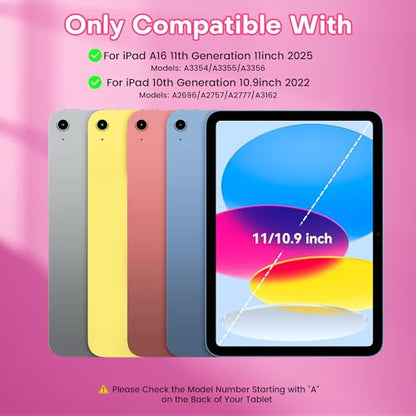 YBING for iPad A16 Case with Keyboard /11th Gen (2025) & iPad 10th Gen 10.9” (2022), 7-Color Backlit Detachable Keypad, 360° Rotating Magnetic Cover with Pencil Holder (Watermelon Red) - color: Watermelon Red