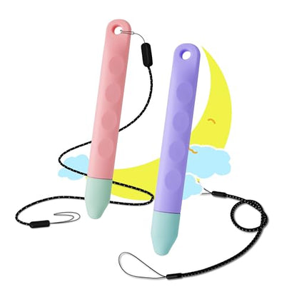 Kid-Friendly Tablet Stylus with Tether, 2 Pack of Pink and Purple Kids Stylus Pen for iPad, Fire Tablet, All AMZ Fire Kids and Kids Pro, Sufface Tablets, Samsung Tablets and All Touch Screen Devices