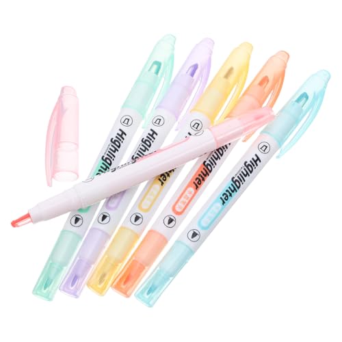 LALAFINA 6 Pack Dual Tip Highlighters Clear View Highlighter for School,Office, Bible, Notes, Journaling, Planners