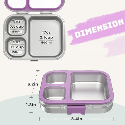 LOHASOK Kids Stainless Steel Lunch Bento Box BPA-Free Leak-Proof Tritan Lid 304 Metal Food Container with 3 Compartments for Girls Boys School Purple - color: Purple, size: 27oz/800ml