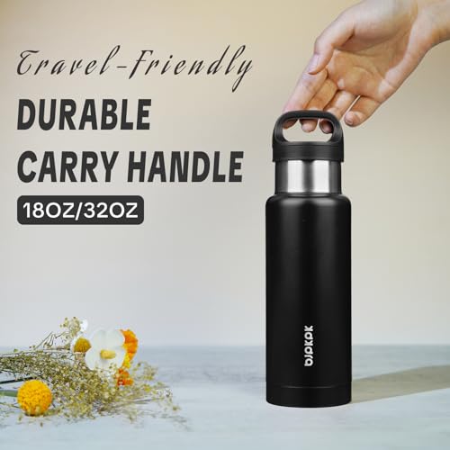 BJPKPK Insulated Water Bottle 18OZ Stainless Steel Water Bottle with Handle Double Walls Vacuum Insulated BPA Free Flask, Black - color: Black, size: 18 Ounces