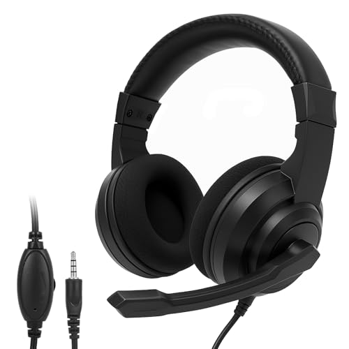 L02 Wired Headset, 3.5mm Stereo Headphones with Noise Canceling Microphone & Volume Controls, On-Ear Computer Headset for School/Office/Online/Gaming (Black) - color: Black