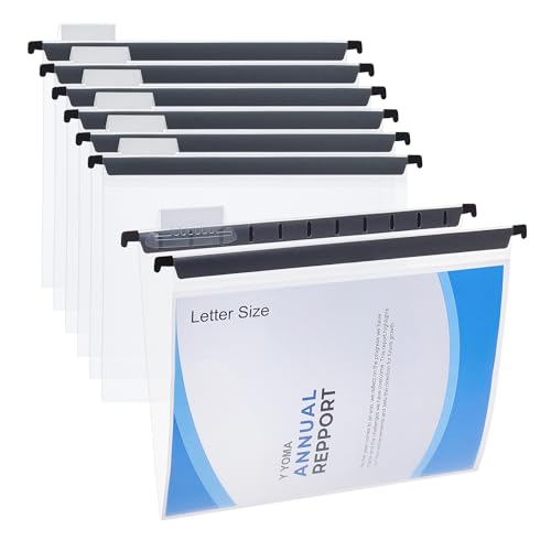 Y YOMA Plastic Hanging File Folders, Letter Size, 1” Expansion, 12 Pack Clear Reinforced Hanging Folders with Tabs Transparent Waterproof for Filing Cabinet Bulky Files Home Office - color: Clear Design, size: Letter Size - 12 Pack