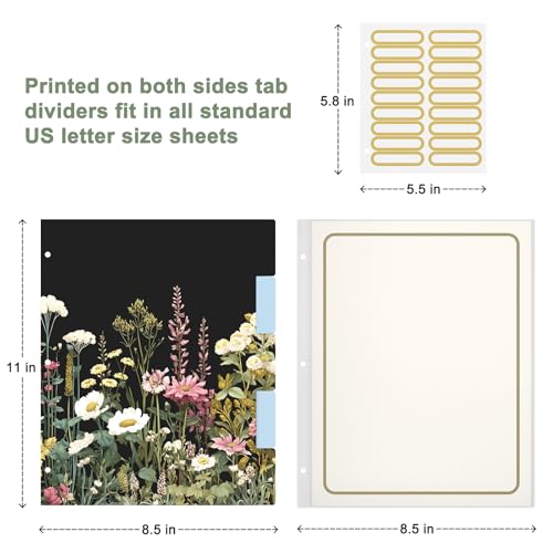 Rouidr 3 Ring Binder with clipboard, 1 inch 8.5 x 11 in Letter Size View Binders Organizer with Dividers Tabs & Clear Sleeves, School Supplies, Office Supplies - color: Dark Flower, size: 1in(Letter Size)