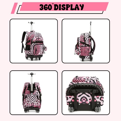 Meetbelify Rolling Backpack for Girls Boys Backpacks with Wheels Kids Carry on Luggage for Girls Boys - color: Pink Black