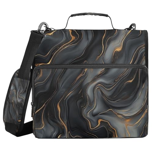 Zipper Binder Marble Gold Black Cloud Decor Trapper Keeper 3 Ring Binder Bag Multiple Pockets & Storage Organizer, 500 Sheet Capacity with Shoulder Strap - color: Multi-marble Gold