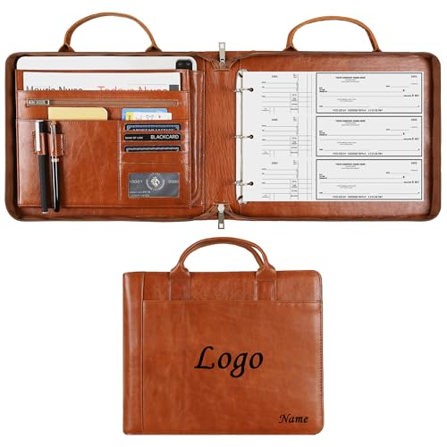 Personalized Oil Brown 3 Ring Check Book Binder - Business Checkbook Holder, Engraved, Zippered, Fits 3 & 9 Holes, 3 on a Page - color: Oil Brown, size: Custom