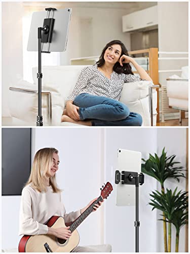 elitehood Aluminum iPad Stand Tripod, 65'' Tall Floor Tripod for iPad | Heavy Duty Aluminum Tablet Tripod, Easy Adjustable iPad Holder Stand for Music, Designed for Musicians, Fits 4.7-13in Tablets - style: Side-Clamp Holder