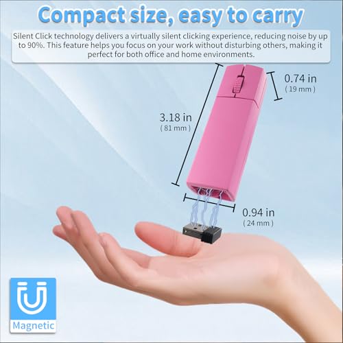 elec Space Wireless Mini Finger Mouse - Silent Dual-Mode Bluetooth & 2.4GHz, Ergonomic Portable PC Mouse with Case, Compatible with MacBook and Chromebook (Pink) - color: Pink