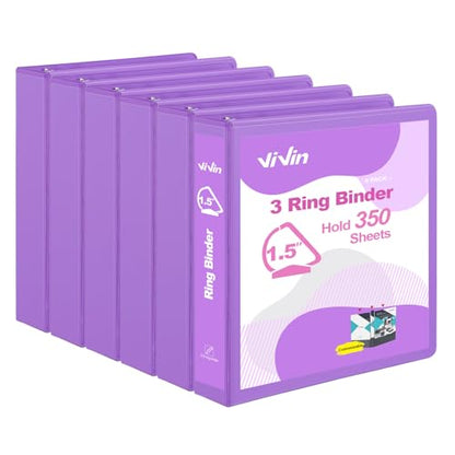 ViVin 튼튼한 3.8cm(1.5인치) 3링 바인더, 포켓 포함, 슬랜트 D 링, PVC 프리, 맞춤형 클리어 뷰 바인더, 21.6 x 27.9cm(8.5 x 11인치) 용지 350장 보관, 6팩 (퍼플) - color: 핑크, size: 1.5인치