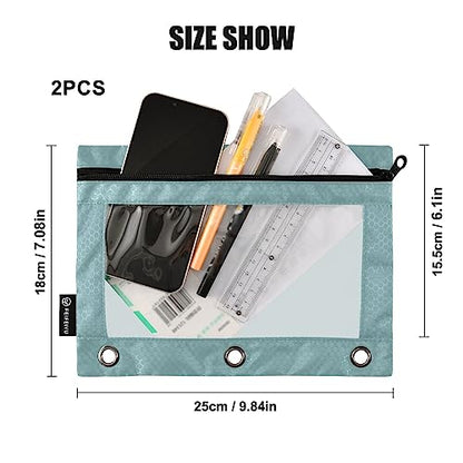 MCHIVER Teal Pencil Pouch for 3 Ring Binder Pencil Pouches with Zippers Clear Window Binder Pockets Pencil Bags for Office Daily Work 2 Packs - color: Teal