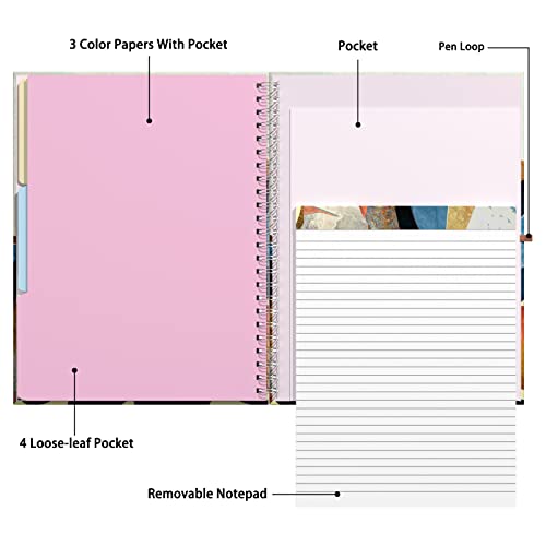 Rimilak Spiral Clipboard Folio with Refillable Lined Notepad, 14.5 x 9.8 In, Hardcover Cover with 5 Interior Pockets, Elastic Band and Pen Loop Series. Cute Stylish Clipfolio, Watercolor Sunset - color: Watercolor Sunset