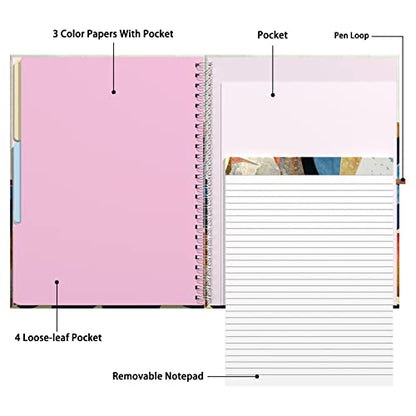 Rimilak Spiral Clipboard Folio with Refillable Lined Notepad, 14.5 x 9.8 In, Hardcover Cover with 5 Interior Pockets, Elastic Band and Pen Loop Series. Cute Stylish Clipfolio, Watercolor Sunset - color: Watercolor Sunset