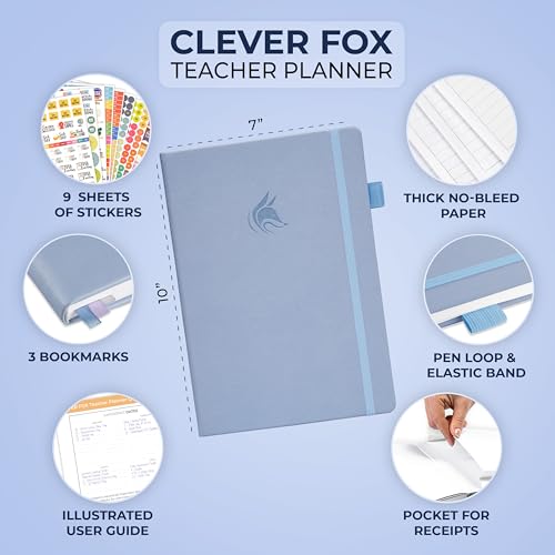 Clever Fox Teacher Planner, School & Homeschool Book, B5 Size Periwinkle | Undated, 7x10, lay-flat binding, heavy-duty hardcover, teacher lesson weekly & daily planner, homeschool supplies - color: Periwinkle, size: Smaller than A4 (7″ x 10″)