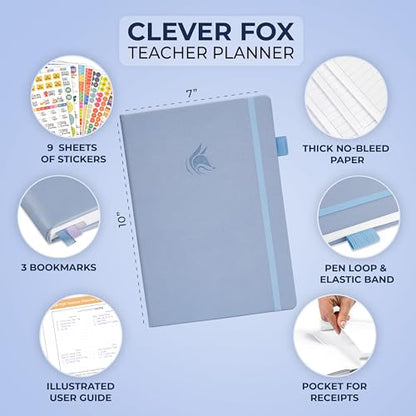 Clever Fox Teacher Planner, School & Homeschool Book, B5 Size Periwinkle | Undated, 7x10, lay-flat binding, heavy-duty hardcover, teacher lesson weekly & daily planner, homeschool supplies - color: Periwinkle, size: Smaller than A4 (7″ x 10″)