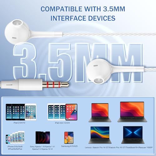 Jogteg Earbuds Headphones with Microphone Pack of 5, Noise Isolating Wired Earbuds, Earphones with Powerful Heavy Bass Stereo, Compatible with Android, Phone, Laptops, MP3 and Other Interfaces (3.5mm) - color: White