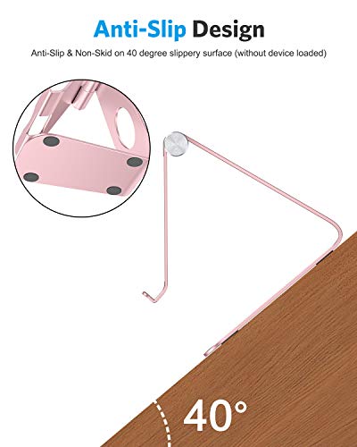 OMOTON T1 Adjustable Tablet Stand for Desk, Aluminum Holder Rose Gold | Solid Metal Build | Charging Cutout | Anti-Slip Silicone Pads | Multi-Angle Adjustable | Fits 3.5-12.9" | Holds Thick Cases - color: Rose Gold